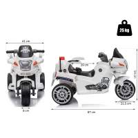 HOMCOM® Kindermotorrad 3–8 Jahre PP 87 x 41 x 54 cm Weiß(m-3)