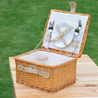 Outsunny® 11tlg. Picknickkorb Picknick Set Picknickkoffer Camping Korb mit Geschirr(m-1)