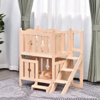 PawHut® Katzenbett 2 Ebenen Haustierbett Welpenbett Katzenhaus mit Treppe Tannenholz(m-2)
