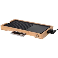 HOMCOM® Elektrogrill 2200W BBQ Tischgrill Partygrill 5 Temperaturen Metall Bambus(m-3)
