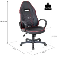 Vinsetto Bürostuhl Gaming Stuhl Drehstuhl Wippfunktion Höhenverstellbar Kunstleder Schwarz+Rot 62 x 69 x 112–121 cm(m-3)