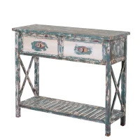 HOMCOM® Vintage Konsolentisch Beistelltisch Sideboard mit 2 Schubladen Massivholz(m-3)