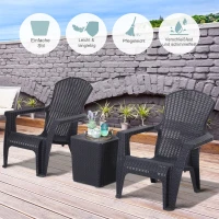 Outsunny® Dreiteiliges Gartenmöbel Set Sitzgruppe Stuhl Kaffeetisch Stauraum PP Schwarz(m-6)