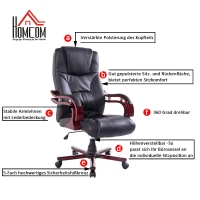 HOMCOM® Chefsessel Kunsterleder Sitzhöhe 45-54 cm Schwarz(m-4)