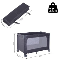 HOMCOM® Babybett Kinderreisebett klappbar Klappbett mit Matratze + Rollen Tragetasche Schwarz 120 x 60 x 75 cm(m-2)