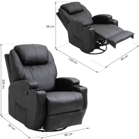 HOMCOM Elektrisch Relaxsessel, Massagesessel, Fernsehsessel, Massagefunktion, Heizfunktion, Liegefunktion, PU-Leder+Holz+Metall+Schaumstoff, Schwarz, 82 x 97 x 110 cm(m-3)