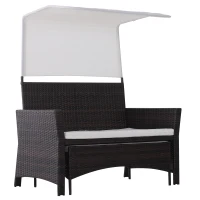 Outsunny® 2-tlg. Gartensofa Gartenmöbel Lounge Gartenset Rattanmöbel Braun Polyrattan 1 x Hocker mit Sonnendach(m-4)