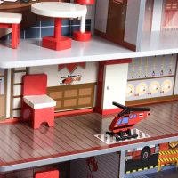 HOMCOM® Kinderküche und Kinder Feuerwehrhaus 2-in-1 Spielküche mit Zubehör 3+ Kiefer MDF(m-11)