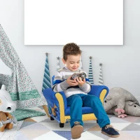 HOMCOM® Kindersofa Mini-Sofa-Sessel mit Massivholzstruktur und Kissenträger Blau(m-2)