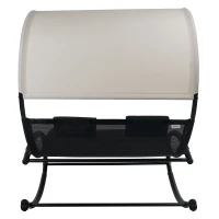 Outsunny® Doppel Schaukelstuhl Schaukelliege Gartenliege Sonnenliege mit Kopfkissen Sonnendach wetterfest Schwarz bis 240 kg 190 x 141 x 176 cm(m-5)