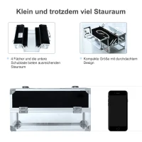 HOMCOM® Schmuckschatulle Schmuckkästchen Schmuckkasten Aluminium Acryl Silber 30 x 19,2 x 16 cm(m-4)