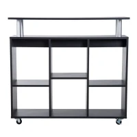 HOMCOM® Küchenwagen Servierwagen Rollwagen mit 6 Fächern Schwarz(m-4)