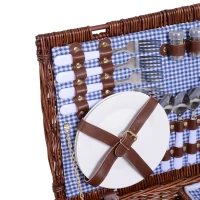 Outsunny® Picknickkorb für 4 Personen Picknickkoffer Picknickset mit Kühltasche Utensilien Glas Braun 54 x 34 x 20 cm(m-4)