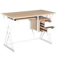 HOMCOM® Computertisch PC-Tisch Arbeitstisch mit Tastaturauszug Schublade Eiche+Weiß 110 x 55 x 76 cm(m-4)