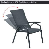 Outsunny® 5-tlg. Gartengarnitur Gartensitzgruppe Gartentischset Gartenliege gepolstert Metall + Textilene Grau 2 x Sessel 2 x Hocker 1 x Tisch(m-4)