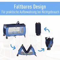 HOMCOM® Kinderreisebett klappbar Reisebettmatratze Klappbett Babybett mit Rollen Blau(m-7)