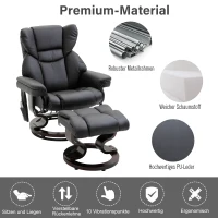 HOMCOM Massagesessel mit Fußhocker Relaxsessel Heizfunktion 145°-Neigung PU Schwarz 79 x 82 x 101 cm(m-6)