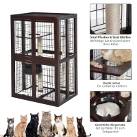 PawHut® Katzenhaus Katzen Käfig Hängematte Sisal-Säulen & Matte Massivholz Metalldraht(m-5)