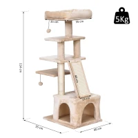 PawHut® Katzenbaum 5-Stock Kratzbaum Katzenhöhle Sisalsäule Kratzbrett Plüsch Beige(m-2)