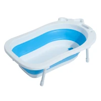 HOMCOM® Babybadewanne mit Stützbeinen zusammenklappbar 89cm Blau+Weiß(m-6)