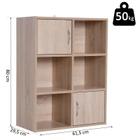 HOMCOM® Standregal mit 6 Fächern | Bücherregal | Schrank | Holz | 61,5 x 29,5 x 80 cm | Natur(m-2)