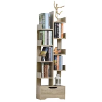 HOMCOM Bücherregal mit 10 Fächer und Schublade, Standregal, Eckbücherregal, E1 Spanplatte, 46 x 20 x 151 cm(m-1)