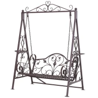 Outsunny® Hollywoodschaukel für 2 Personen Gartenschaukel mit Ablagen Stahl Braun(m-3)