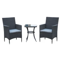 Outsunny® Gartensitzgruppe 3-tlg. Polyrattan Gartenset Rattanmöbel Grau mit Sitzkissen(m-3)