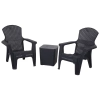 Outsunny® Dreiteiliges Gartenmöbel Set Sitzgruppe Stuhl Kaffeetisch Stauraum PP Schwarz(m-1)