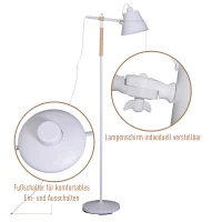 HOMCOM® Stehlampe verstellbar Standleuchte Stehleuchte 40W Metall + Holz weiß 54 x 30 x 155 cm(m-3)