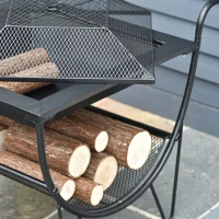 Outsunny® Kaminholzwagen mit Feuerkorb Feuerschale Brennholzregal mit 2 Rädern Metall(m-8)