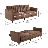 HOMCOM® Schlafsofa Sofabett Schlafcouch Flanell Metallrahmen Braun/ Grau(m-3)
