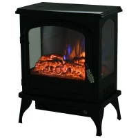 HOMCOM® Elektrokamin mit Flammeneffekt | Thermostat | 750/1500 W | Metall | 41 x 25,4 x 52 cm | Schwarz(m-3)