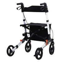 HOMCOM® Rollator mit Stuhl Faltbarer Gehwagen Tasche Verstellbare Griffe Alulegierung(m-8)