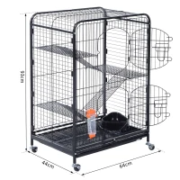 PawHut® Nagerkäfig, Kleintierkäfig, 4-Stöckiger Hamsterkäfig, Schubfach, Rollbar, Metall, 64 x 44 x 93 cm(m-2)