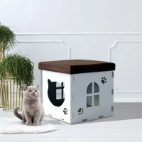 PawHut® Katzenhöhle Katzenschrank Katzenhaus Versteck Sitzhocker Sitzwürfel Weiß(m-4)