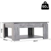 HOMCOM® Couchtisch Beistelltisch Holztisch mit Ablage Pinie Shabby 80 x 80 cm(m-2)