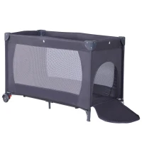 HOMCOM® Babybett Kinderreisebett klappbar Klappbett mit Matratze + Rollen Tragetasche Schwarz 120 x 60 x 75 cm(m-3)