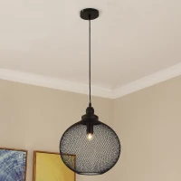 HOMCOM® Pendelleuchte Kugel Käfig Ф35cm für E27 Schwarz Metall(m-1)