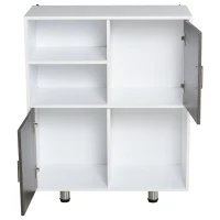 Boekenkast vrijstaande stelling keukenkast kubusrek met opbergvakken wit + grijs(m-5)