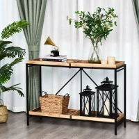 HOMCOM® Beistelltisch Couchtisch Konsolentisch Faltbar mit 4 Fächer Aufbewahrung Vintage-Muster MDF 120 x 40 x 84 cm(m-1)