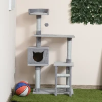 PawHut® Kratzbaum Katzenbaum mit Katzenhöhle Leiter E1 Spanplatte Jute Grau(m-4)