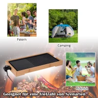 HOMCOM® Elektrogrill 2200W BBQ Tischgrill Partygrill 5 Temperaturen Metall Bambus(m-8)