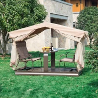 Outsunny Alu Hollywoodschaukel Gartenschaukel Pavillon Garten Schaukel 4 Person Tisch Braun(m-2)