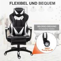 Vinsetto® Gamingstuhl Gamingsessel Fußstütze Liegefunktion Weiß Schwarz(m-6)
