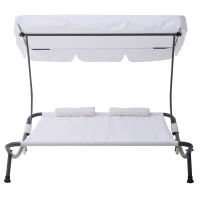 Outsunny® Doppelliege Sonnenliege 2er-Gartenliege  rollbar mit Dach Stahl Cremeweiß(m-11)
