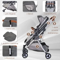 HOMCOM® Kinderwagen 2-in-1 Faltbar Alulegierung Grau(m-6)