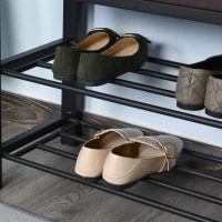 HOMCOM® Schuhbank Schuhregal 2 Schuhablagen Sitzbank Metall Braun 6–8 Paar Schuhe(m-7)