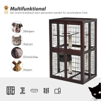 PawHut® Katzenhaus Katzen Käfig Hängematte Sisal-Säulen & Matte Massivholz Metalldraht(m-4)