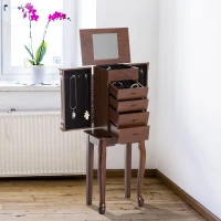 HOMCOM® Schmuckschrank mit Spiegel Schmuckkasten Holz Braun(m-1)